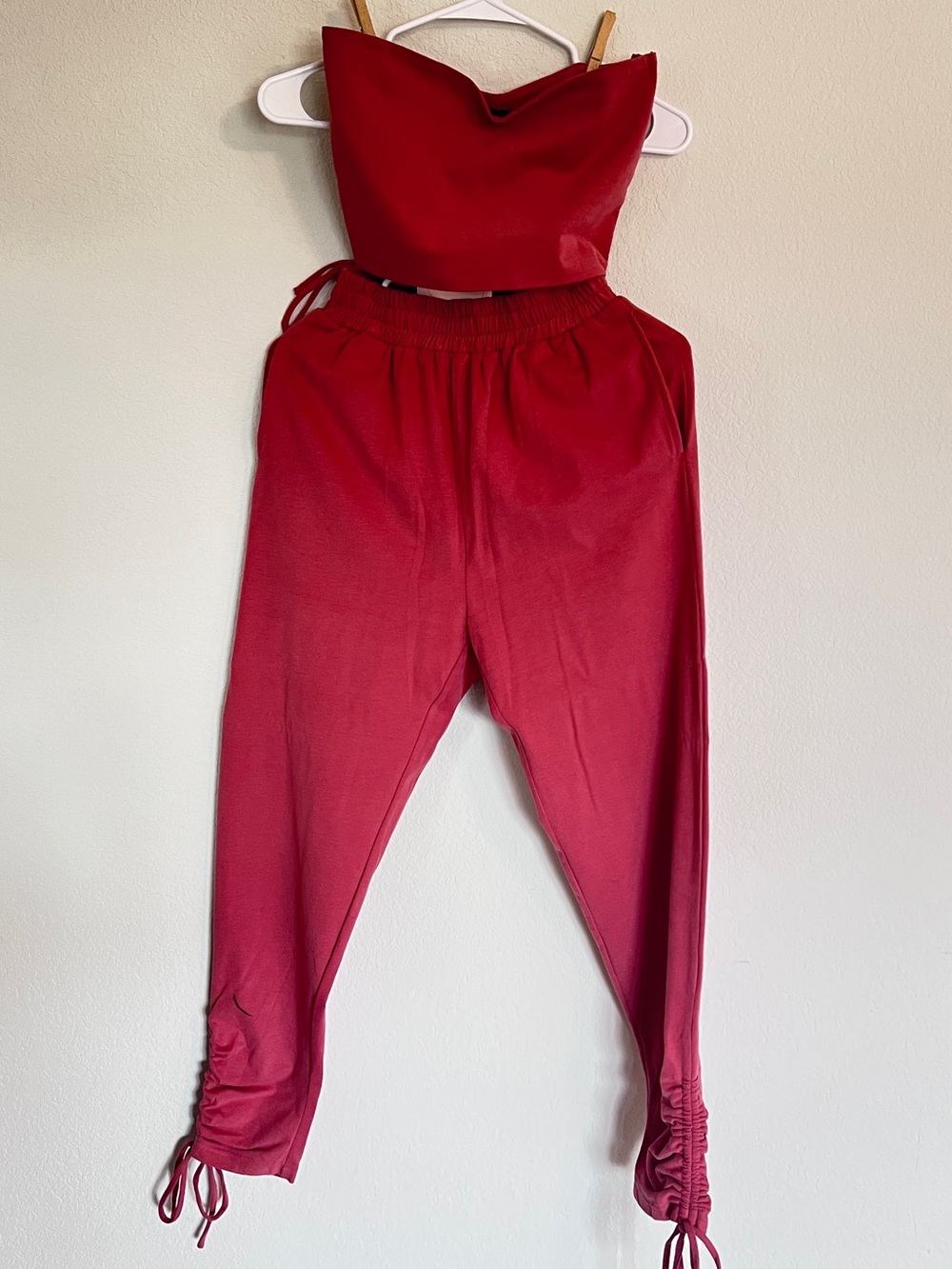 Kittenish Watermelon Pink Red Two-piece Jogger Bandeau Set Jumpsuit Cropped Top